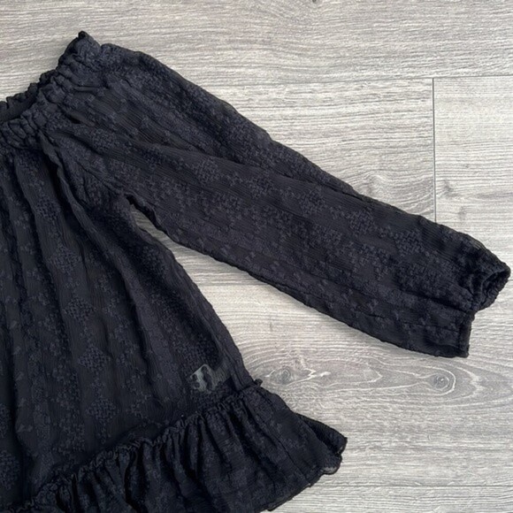 REBECCA TAYLOR Silk Blouse Sz. 0 Off The Shoulder Embroidered Black Whimsigoth - Picture 8 of 12